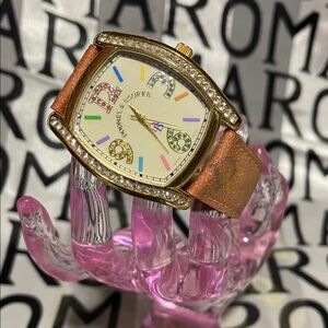 Vintage Dooney & Bourke Signature Pink Logo Watch with Gold Accents